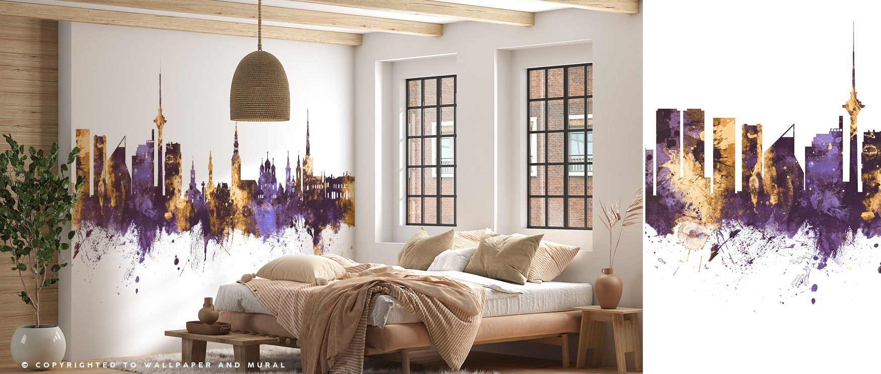 This Tallinn Estonia Skyline Purple & Gold Wallpaper thrives on imagery of heritage where tones shimmer luminous across tonal depth. Its design enriches bedrooms or dining rooms with sophistication. Walls glow with artistry, shaping retreats enriched by r