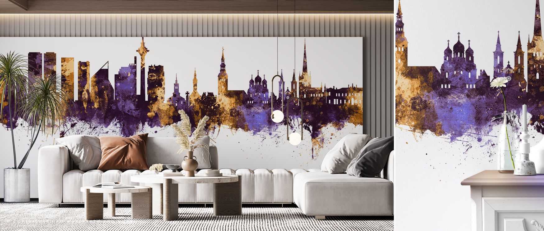 Tallinn Estonia Skyline Purple & Gold Wallpaper reflects elegance where luminous tones glow softly across silhouettes. Its design enriches bedrooms or living rooms with refinement. Walls glow with artistry, shaping retreats enriched by resonance where cul