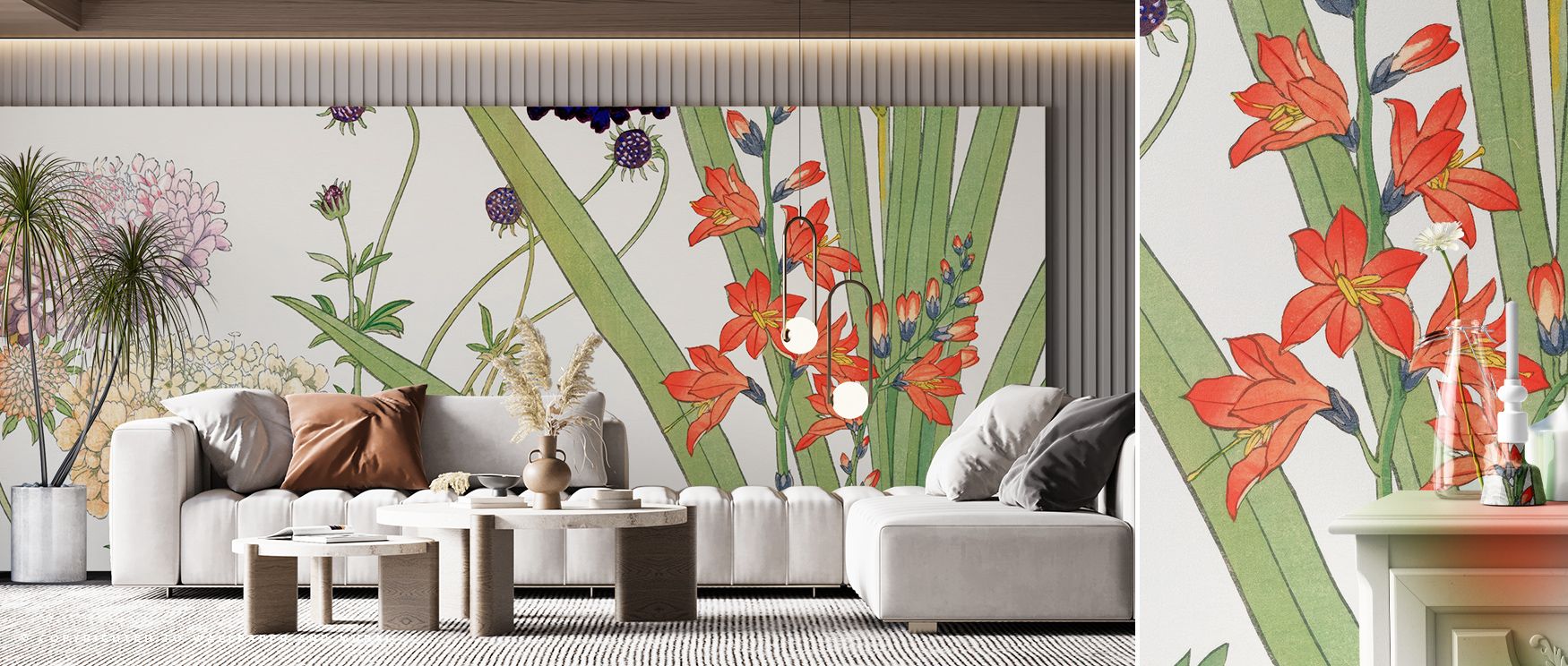 Every contour of Tanigami Scabiosa Wallpaper reflects artistry across imagery of blossoms glowing luminous in tonal presence. Interiors glow with resonance, enriching bedrooms or dining rooms with refinement. Walls glow with refinement, shaping retreats e
