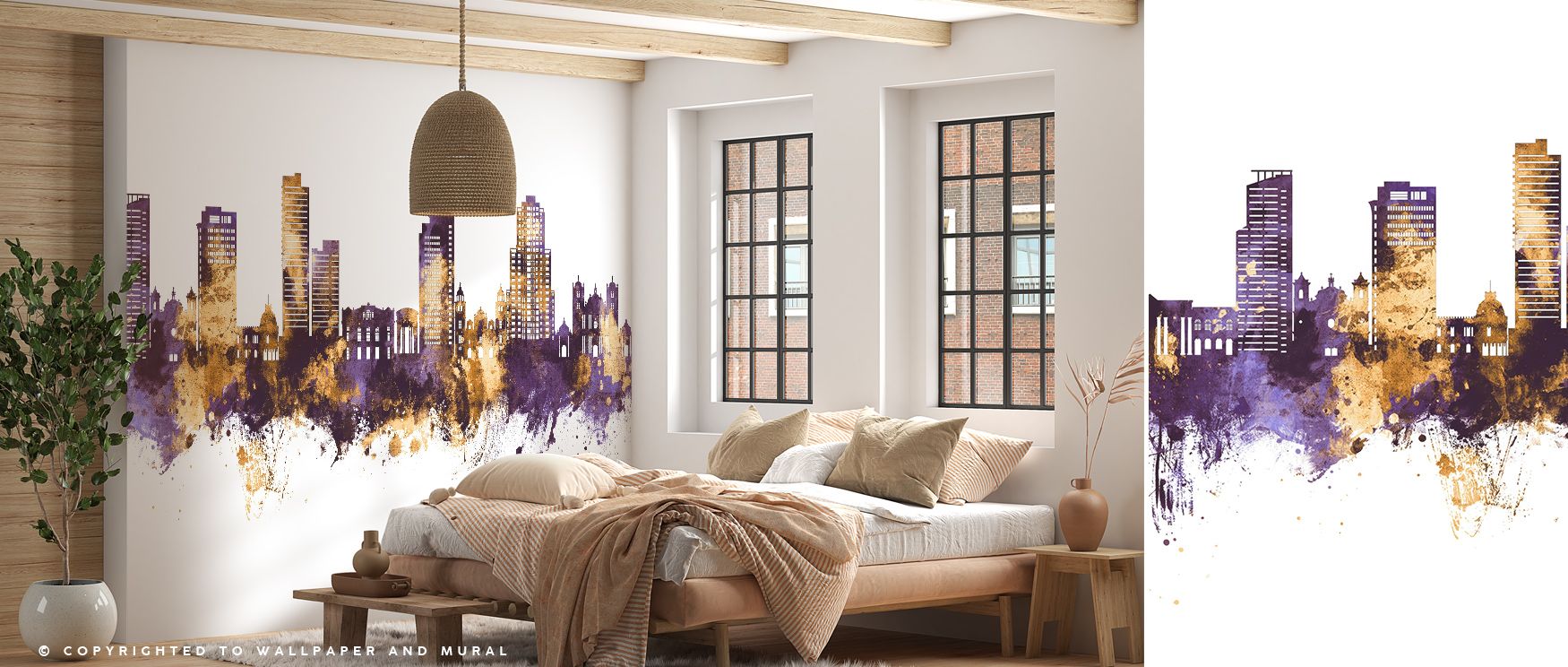 Radiant tones define Tegucigalpa Honduras Skyline Purple & Gold Wallpaper, where silhouettes stand proud beneath purple skies, enriched with metallic gold detail, creating sophisticated atmosphere for dining or lounge areas where color and heritage meet. 