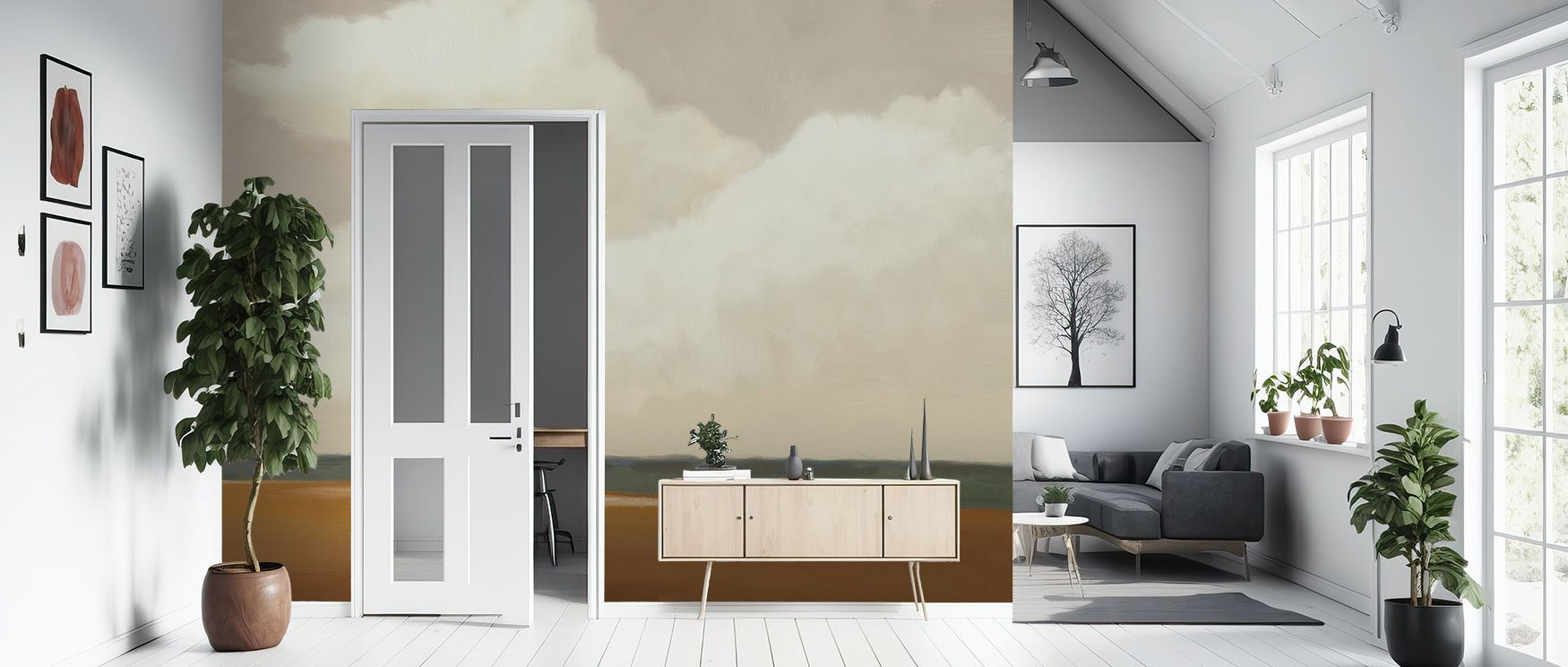 Rustic harmony radiates from Terracotta Prairie Summer Wallpaper, where terracotta tones flow with natural rhythm, enveloping interiors like hallways or dining areas with sunlit beauty and timeless earthy charm. 