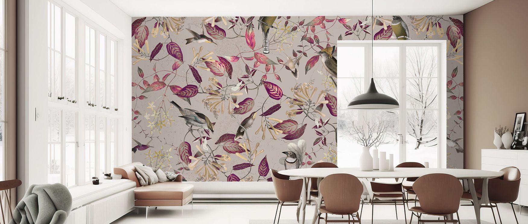 Harmonious strokes of bright plumage weave together across textured space, producing artistry infused with joy. Tescoma Birds of Beauty Wallpaper makes interiors like offices or bedrooms thrive with personality, offering patterns that glow while sustainin