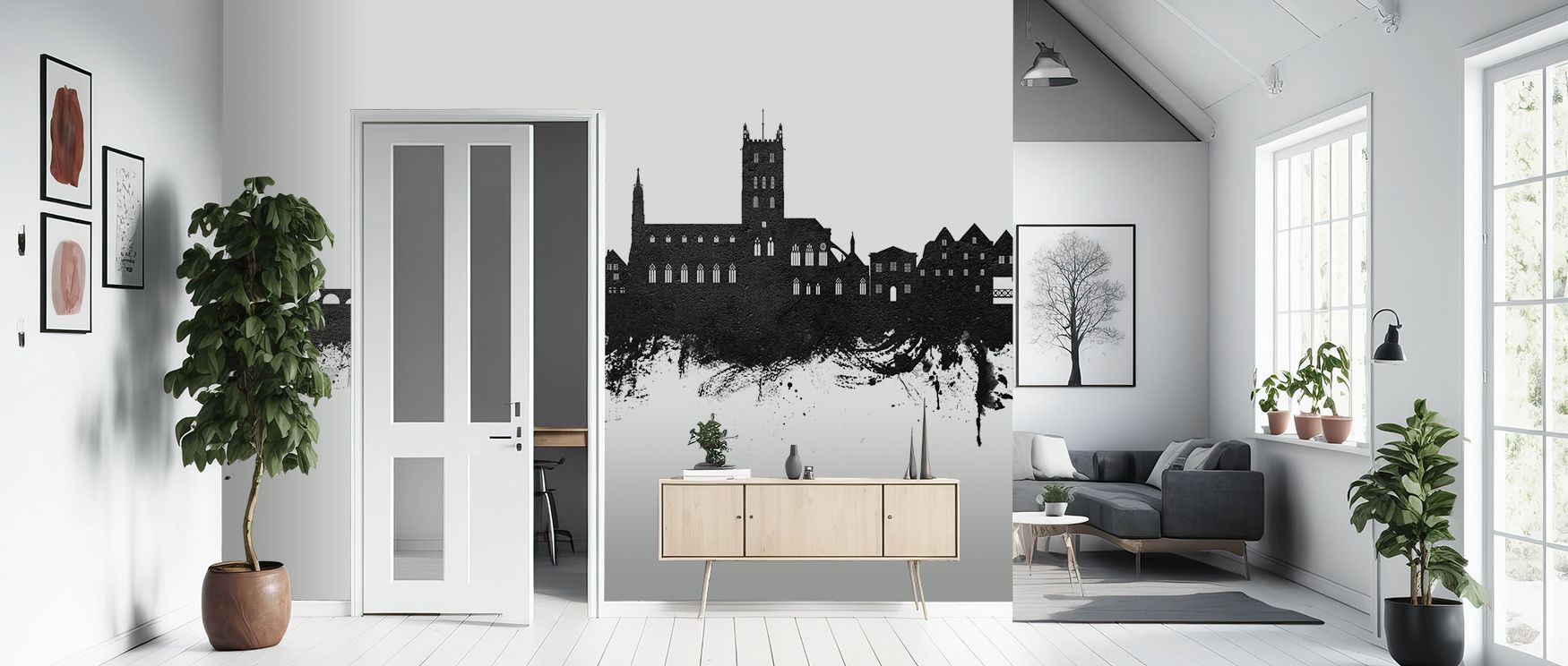 With precision of line, rooftops unfold like drawn patterns across surface. Tewkesbury England Skyline Black & White Wallpaper allows living rooms or offices to thrive in simplicity. The monochrome imagery creates distinction, ensuring atmosphere remains 