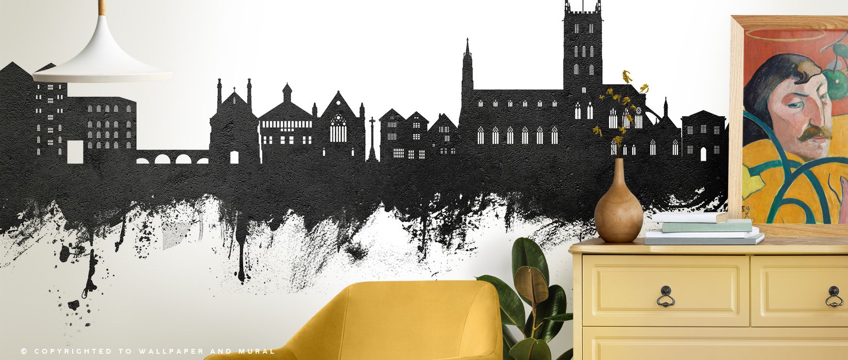Contrast breathes through every edge, where towers and roofs merge into striking silhouette. Tewkesbury England Skyline Black & White Wallpaper adorns bedrooms or lounges, shaping interiors into refined spaces filled with cultural elegance and calm artist