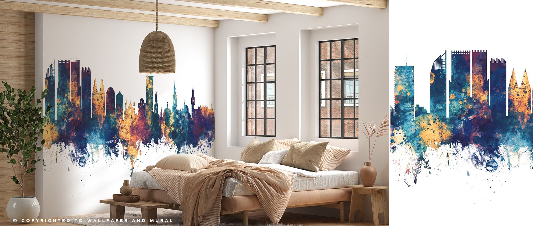 Shimmering bronze highlights dance against deep blue fields, producing atmosphere steeped in luxury. The Hague Netherlands Skyline Blue & Bronze Wallpaper brings cultural depth into bedrooms or dining spaces, ensuring design thrives on harmony. Its detail