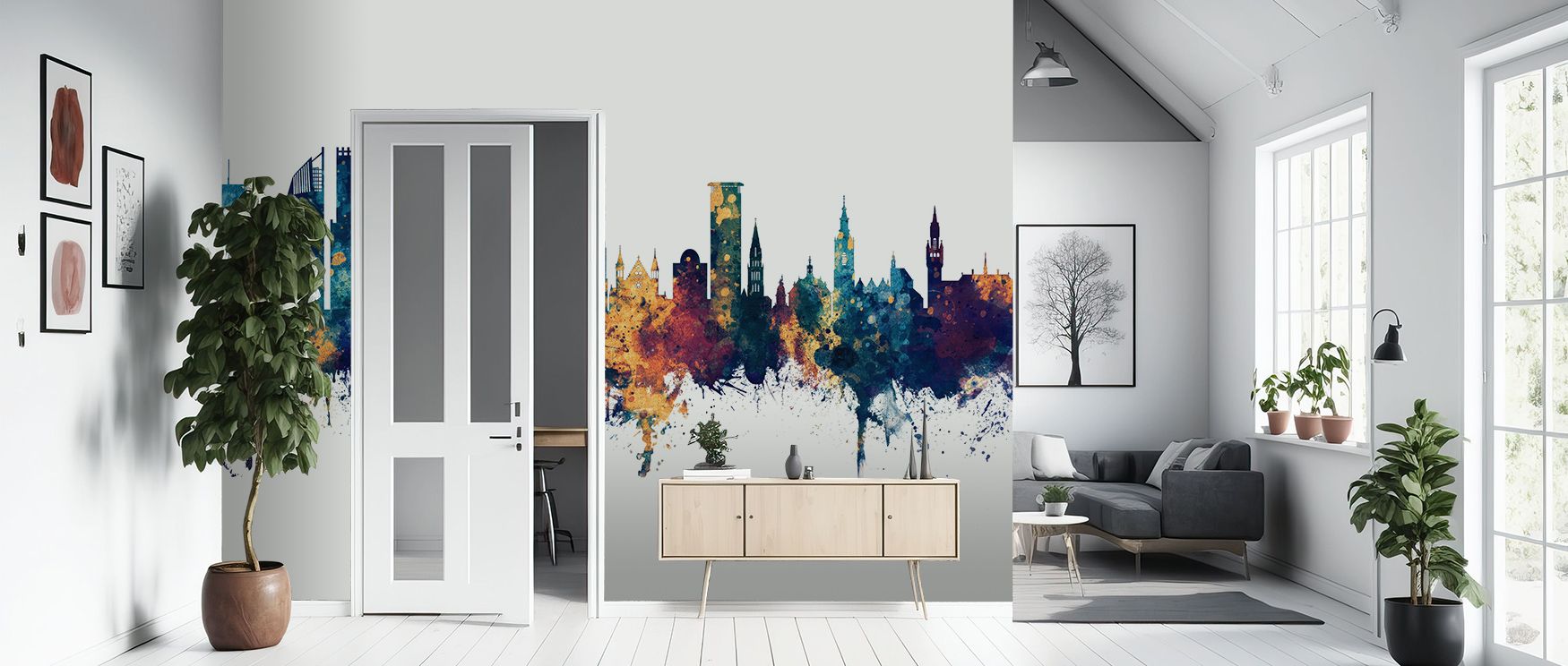 Deep tones highlight rooftops with precision, offering skyline alive with heritage. The Hague Netherlands Skyline Blue & Bronze Wallpaper enriches lounges or offices with refinement. Its imagery sustains distinction, ensuring atmosphere feels regal while 