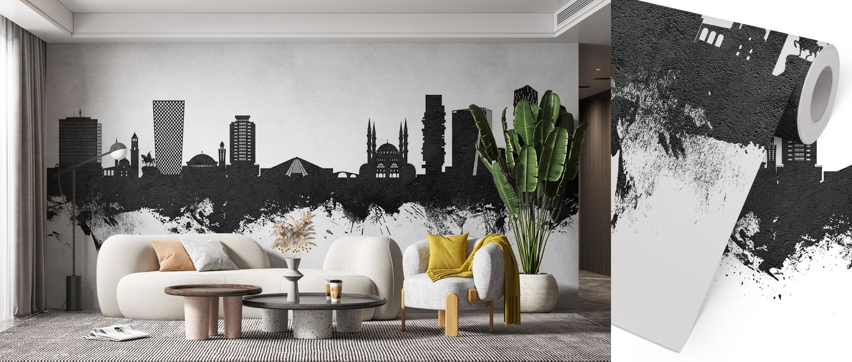 Contrasts between shadow and light reveal presence steeped in sophistication. Tirana Skyline Black & White Wallpaper transforms living rooms or offices with atmosphere enriched by heritage. Its imagery sustains balance, presenting interiors with strength 