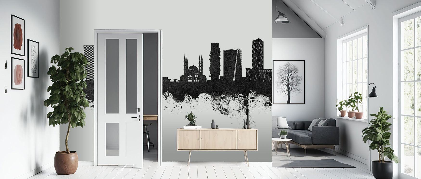 Stark contrasts breathe elegance into design, sustaining interiors filled with clarity. Tirana Skyline Black & White Wallpaper enhances dining or living areas with imagery shaped by heritage, offering presence that feels timeless and refined. 