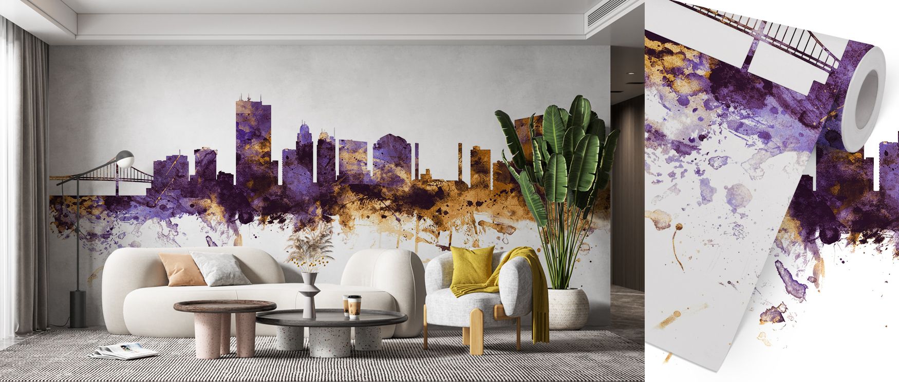 Vibrant contrasts of purple and gold highlight skyline rhythm. Toledo Ohio Skyline Purple & Gold Wallpaper enriches offices or dining spaces with atmosphere alive with elegance. Its tones sustain calmness while shaping interiors into environments filled w