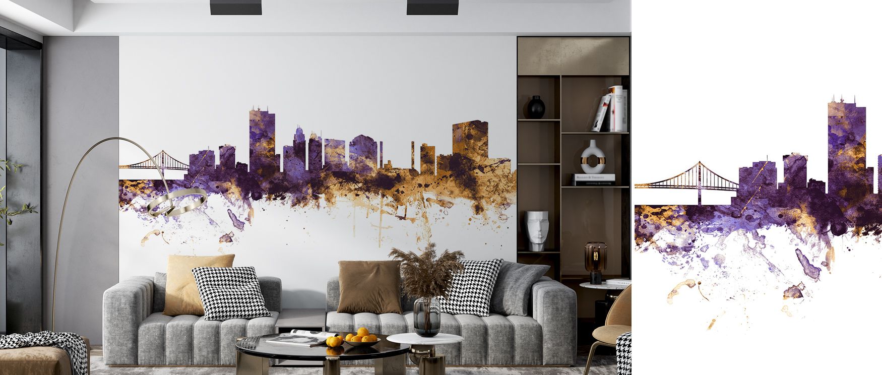 Rich cultural tones merge in harmony, shaping skyline into imagery alive with grandeur. Toledo Ohio Skyline Purple & Gold Wallpaper enhances offices or living rooms, sustaining atmosphere of heritage while ensuring interiors glow with elegance.