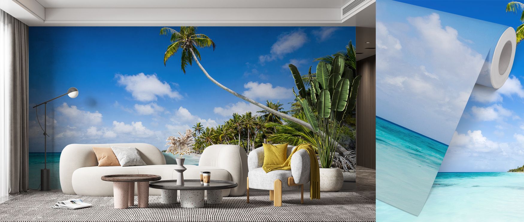 Waves ripple across surface in delicate rhythm, creating imagery steeped in relaxation. Tropical Beach on Fakarava Wallpaper enriches lounges or living rooms with atmosphere that sustains serenity, offering interiors calm presence shaped by natural beauty
