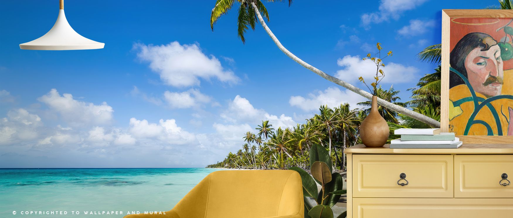 Subtle tones of turquoise stretch into horizon, presenting imagery steeped in calm rhythm. Tropical Beach on Fakarava Wallpaper enhances offices or lounges with atmosphere filled with peace, ensuring interiors glow with serenity. 