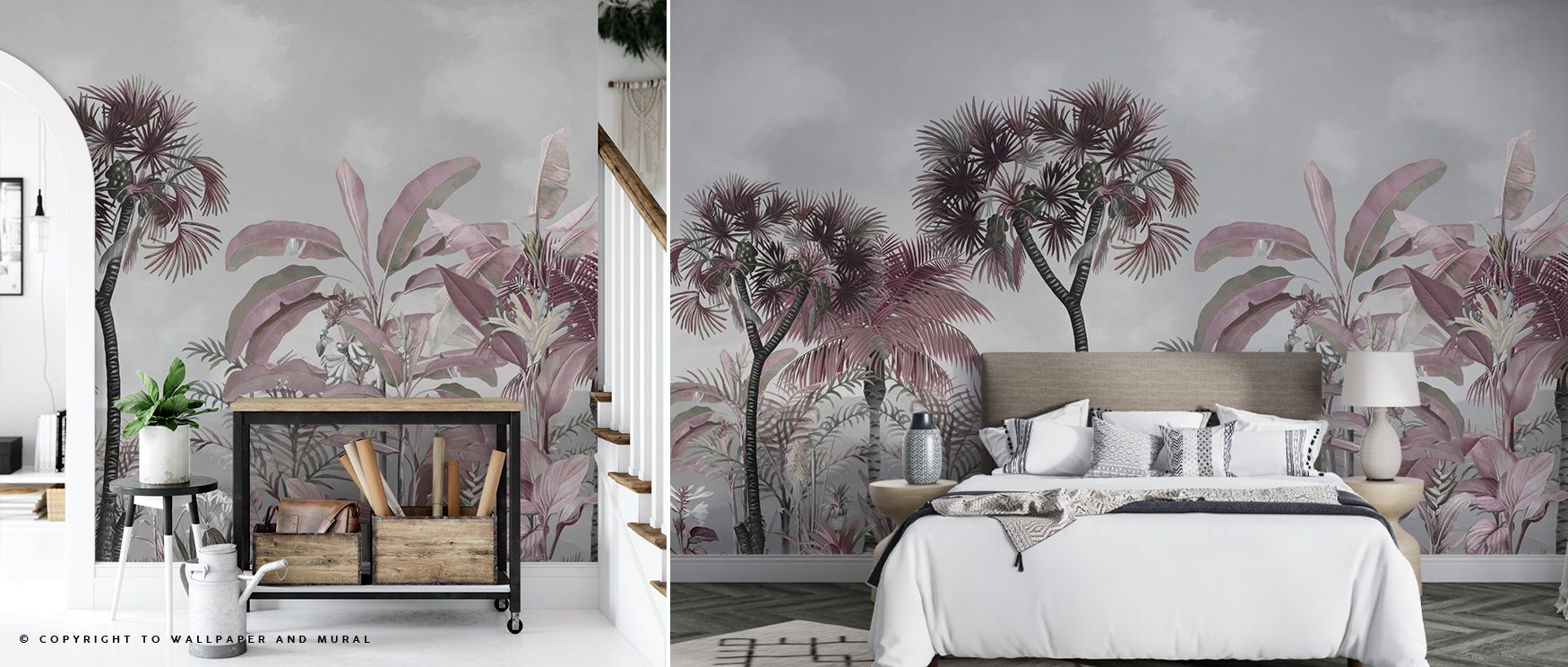 Forest tones flow in layered depth, creating imagery filled with peace. Tropical Forest Strolls Gray Blue Wallpaper sustains lounges or bedrooms with atmosphere alive with serenity, ensuring interiors glow with elegance shaped by natural rhythm. 