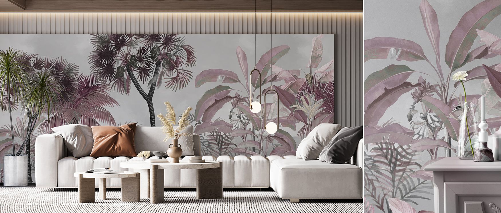 Balanced tones enhance the design, presenting imagery filled with depth. Tropical Forest Strolls Gray Blue Wallpaper transforms bedrooms or lounges into interiors alive with serenity, sustaining atmosphere enriched by artistry shaped by nature. 