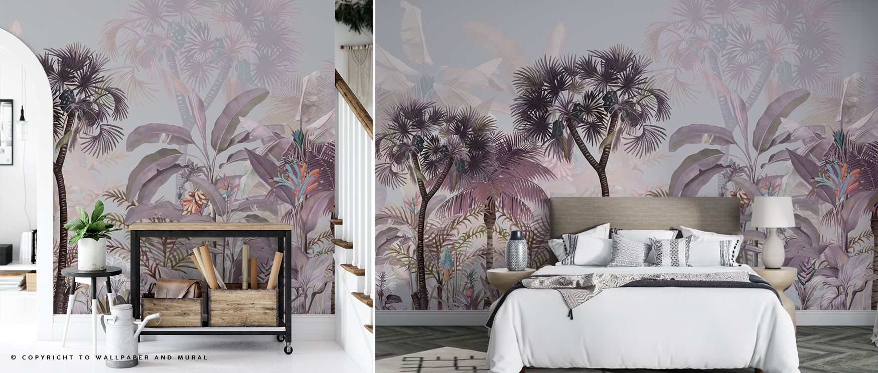 Luminous tones blend softly into details, creating imagery filled with balance. Tropical Forest Strolls Light Wallpaper sustains bedrooms or dining spaces with atmosphere alive with tranquility, ensuring interiors glow with refinement shaped by artistry. 