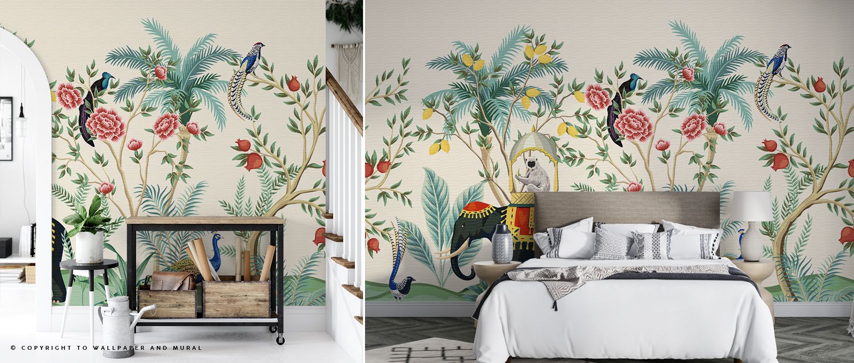 Palatial imagery spreads into tropical foliage, sustaining atmosphere filled with grandeur. Tropical Palace Garden Wallpaper transforms lounges or offices into interiors enriched by imagination, ensuring walls glow with refinement shaped by artistry. 