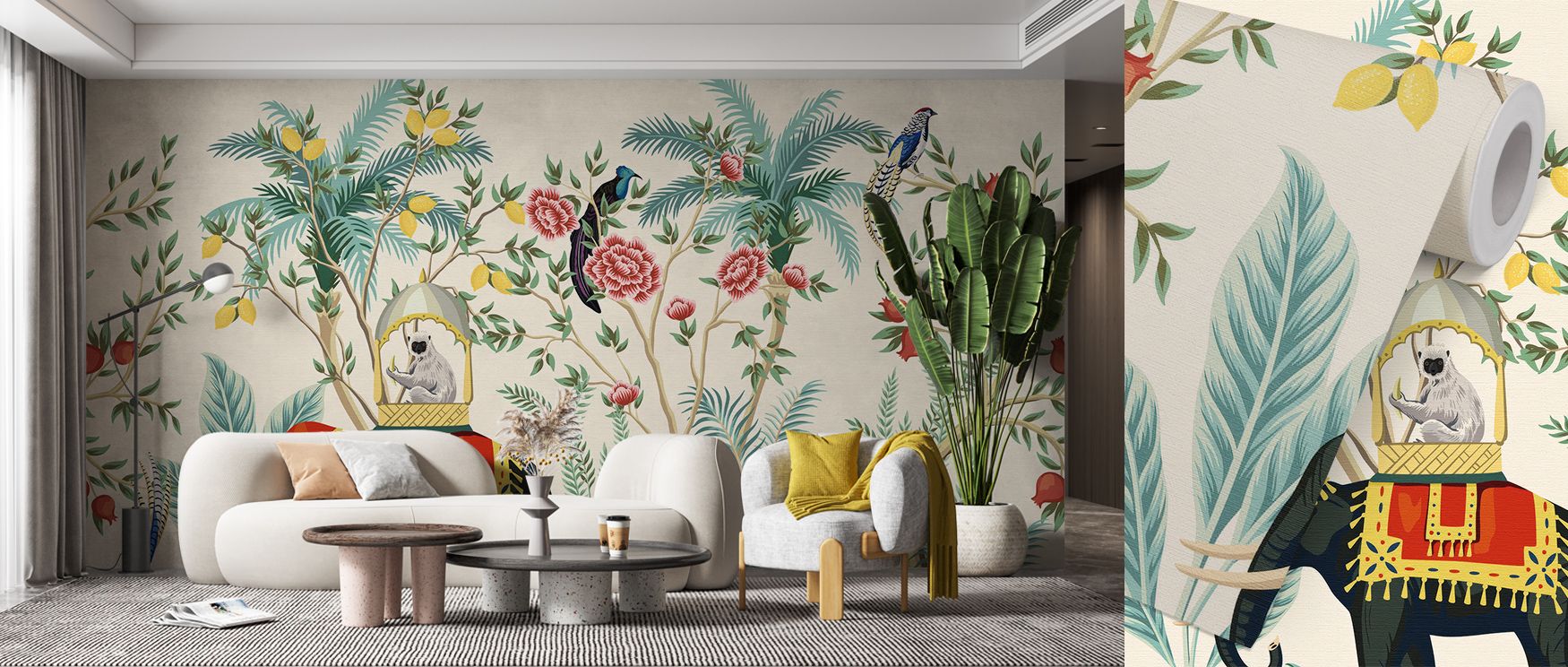 Radiant colors thrive in ornamental motifs, sustaining atmosphere alive with vibrancy. Tropical Palace Garden Wallpaper enhances bedrooms or dining spaces with imagery filled with elegance, ensuring interiors glow with creativity shaped by nature. 