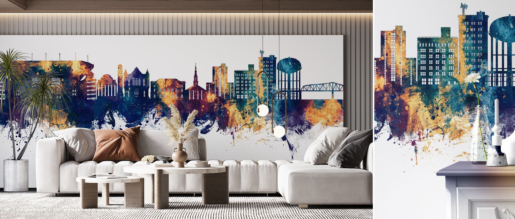 Luminous hues flow across skyline, producing imagery alive with refinement. Tuscaloosa Alabama Skyline Blue & Bronze Wallpaper sustains dining areas or lounges with atmosphere steeped in sophistication, ensuring interiors glow with culture. 