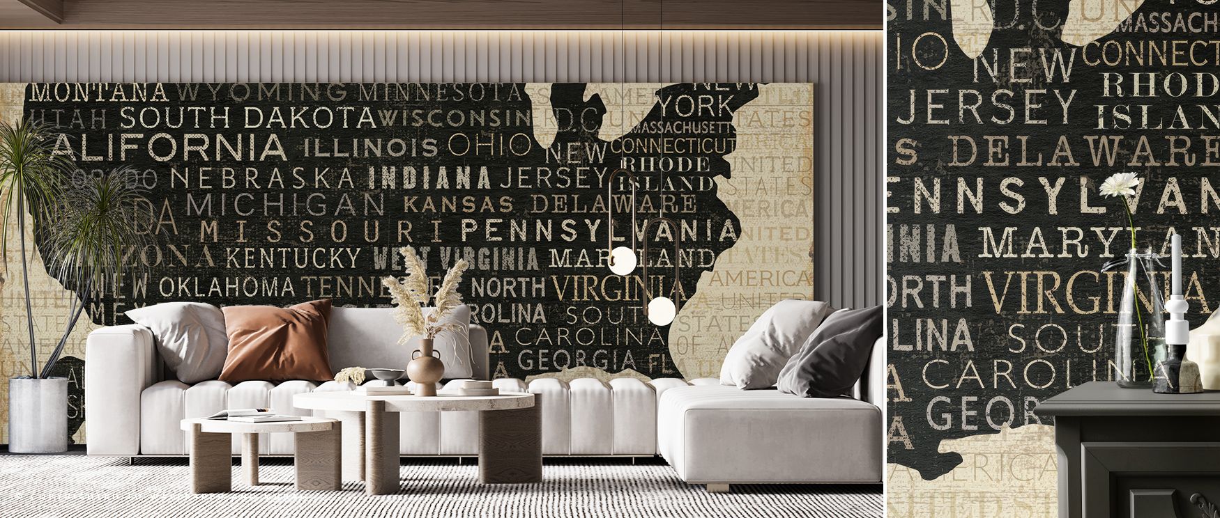 Patterns of maps flow across muted tones, creating imagery filled with culture. USA States Wallpaper sustains offices or living spaces with atmosphere steeped in heritage, ensuring interiors glow with refinement shaped by cartography. 