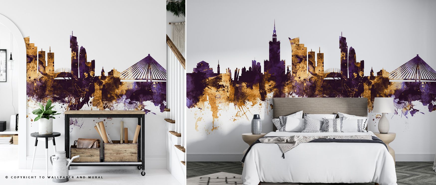 Golden highlights shimmer through rooftops, sustaining imagery filled with heritage. Warsaw Poland Skyline Purple & Gold Wallpaper sustains lounges or offices with atmosphere steeped in sophistication, ensuring interiors glow with artistry shaped by tradi