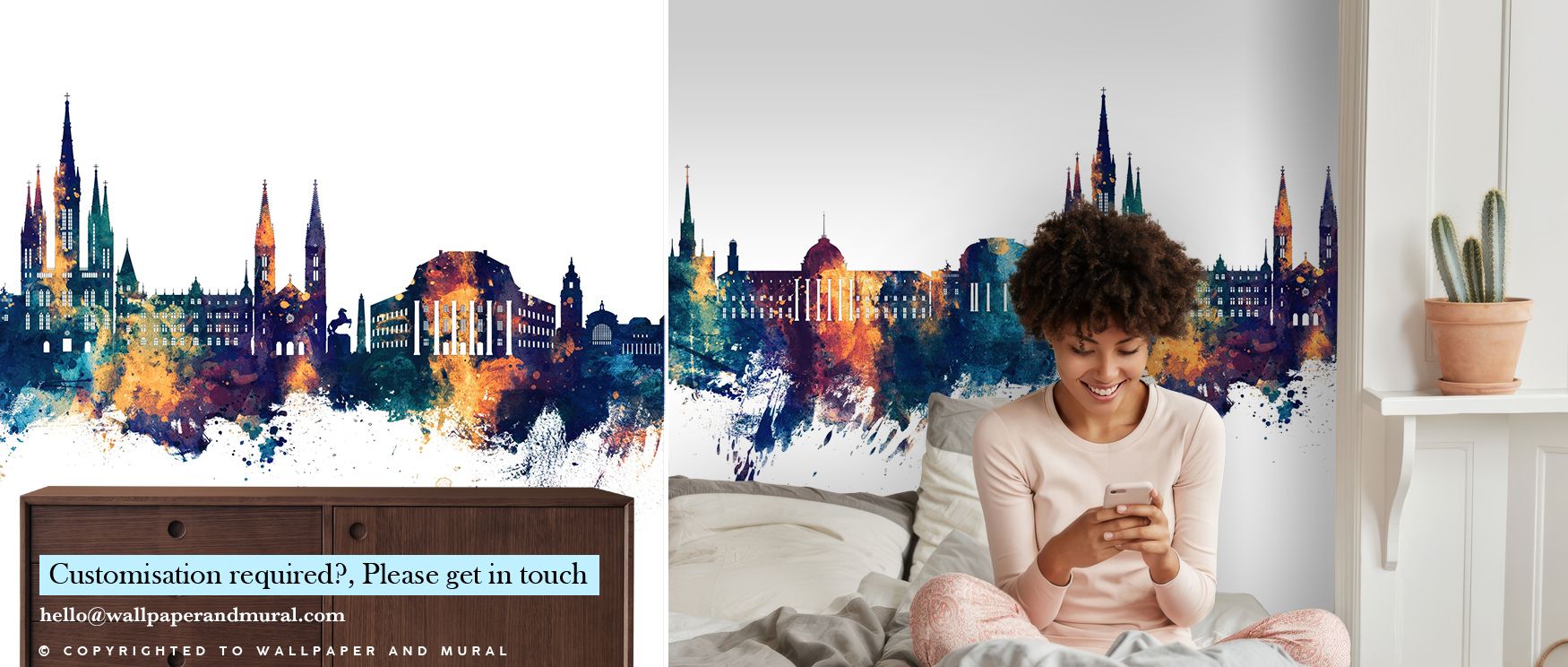 In the Wiesbaden Germany Skyline Blue & Bronze Wallpaper, bronze highlights glow softly across architectural lines, enriching interiors with atmosphere of refinement, surrounding bedrooms, living rooms, or hallways with timeless artistry that radiates bal