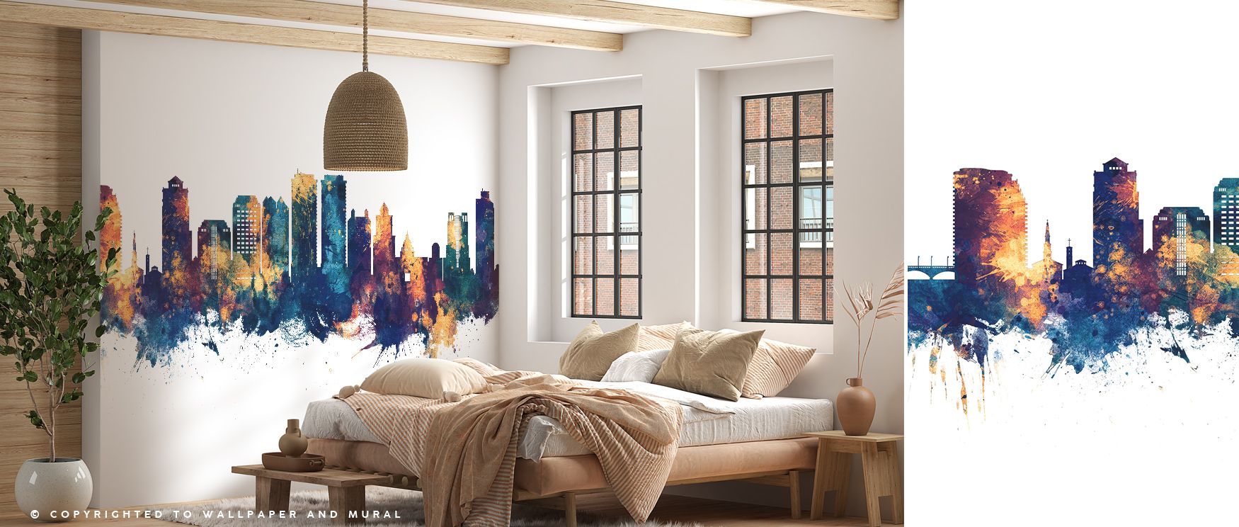 In the West Palm Beach Florida Skyline Blue & Bronze Wallpaper, architectural forms glow with blue depth and bronze shimmer, enriching interiors with atmosphere of refinement, surrounding bedrooms, living areas, or hallways with artistry that inspires cal