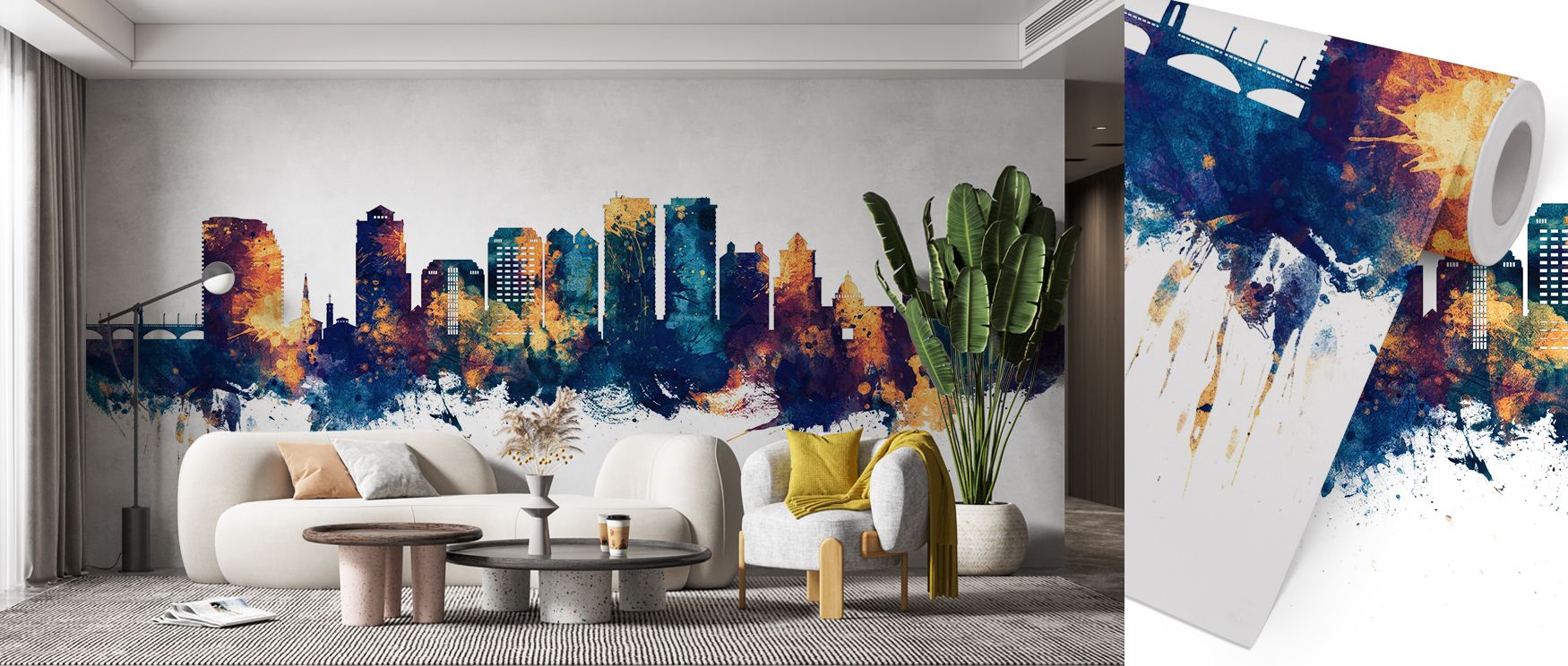 The West Palm Beach Florida Skyline Blue & Bronze Wallpaper radiates coastal character, tones balanced in luminous contrast enrich interiors with atmosphere of refinement, surrounding bedrooms, living areas, or hallways with artistry and timeless charm. 