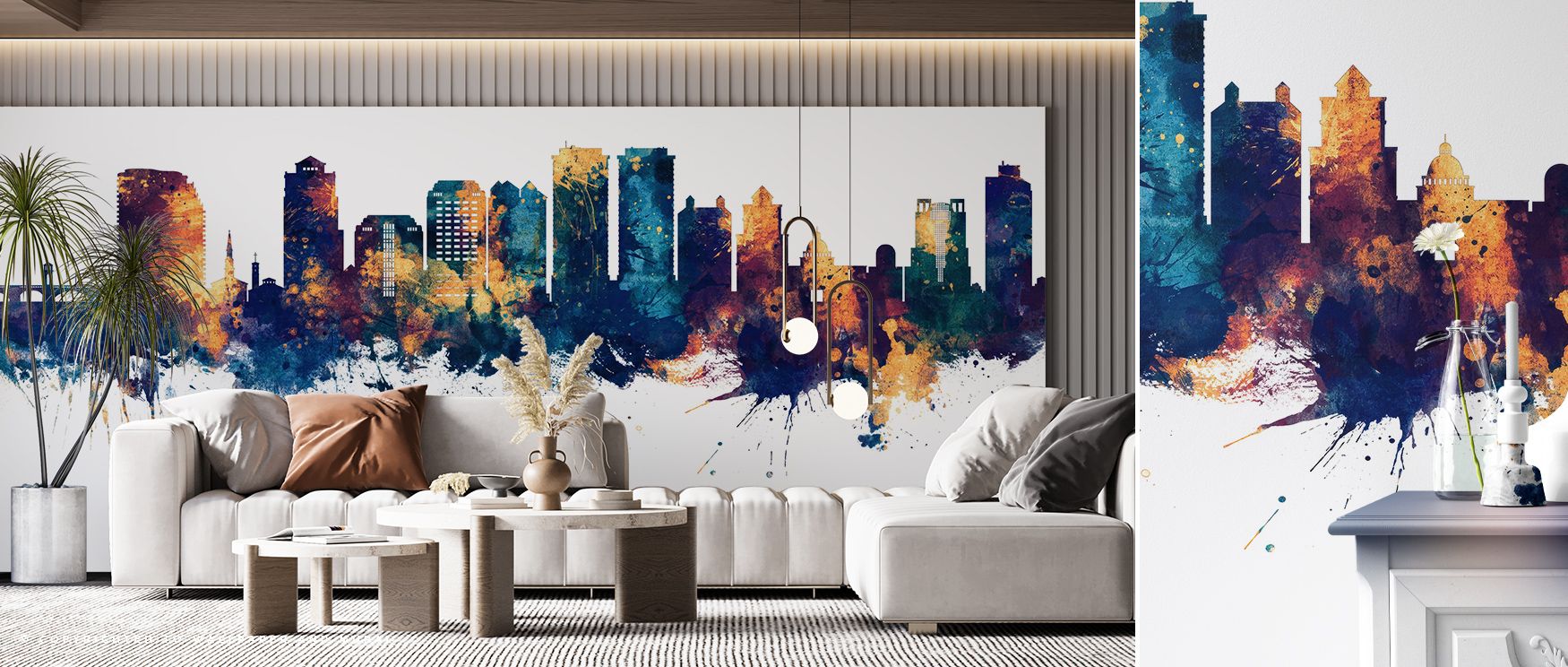 Coastal vibrancy emerges in the West Palm Beach Florida Skyline Blue & Bronze Wallpaper, blue depths layered with bronze shimmer enrich interiors with atmosphere of refinement, surrounding bedrooms, hallways, or living rooms with artistry and timeless ele
