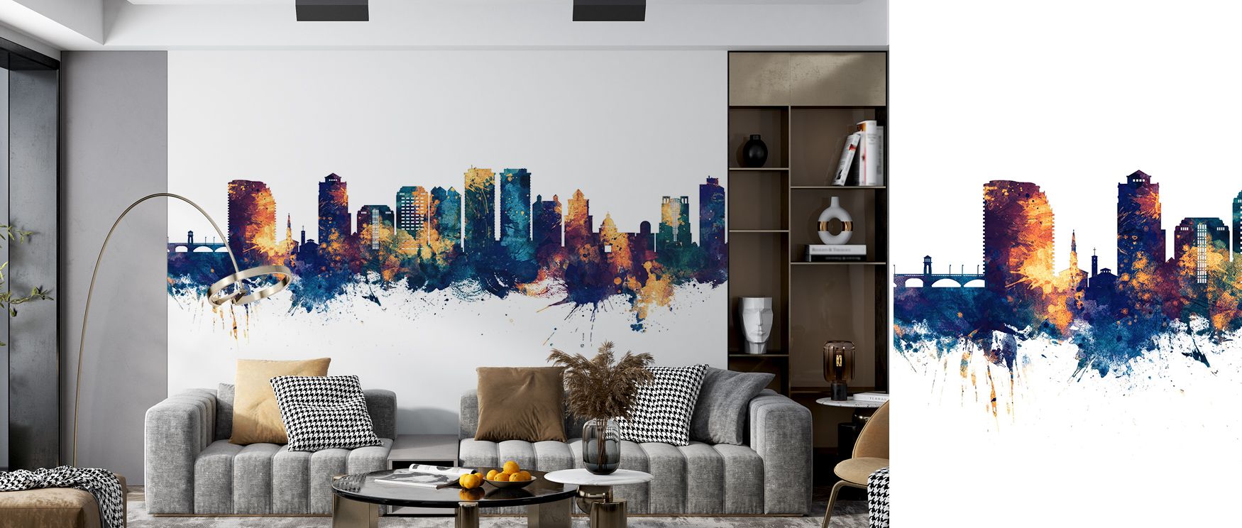 In the West Palm Beach Florida Skyline Blue & Bronze Wallpaper, blue and bronze tones shimmer across skyline rhythm, enriching interiors with atmosphere of refinement, surrounding bedrooms, living spaces, or hallways with artistry and timeless elegance.