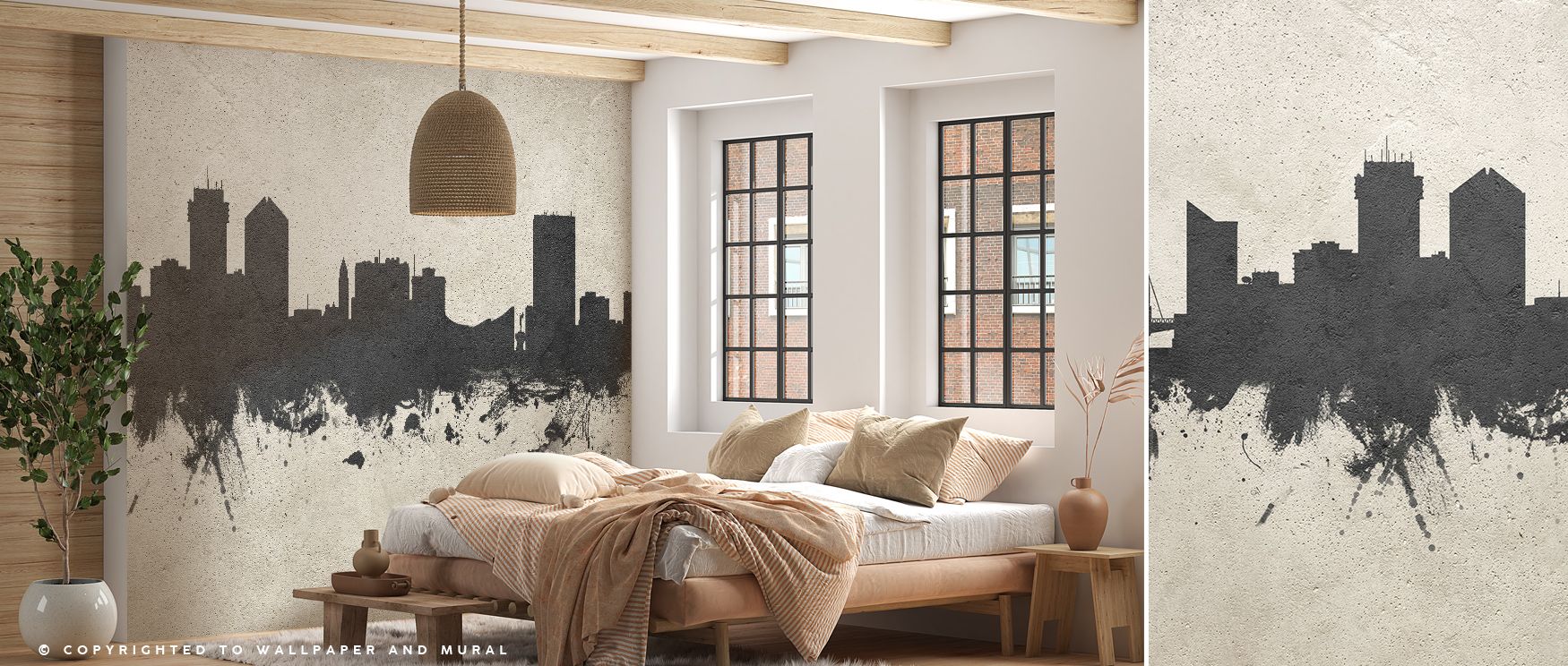 In the Wichita Kansas Skyline Concrete Wallpaper, textured silhouettes rise with quiet strength, concrete tones forming harmony that enriches interiors with atmosphere of balance, surrounding bedrooms, offices, or living areas with calm refinement and met