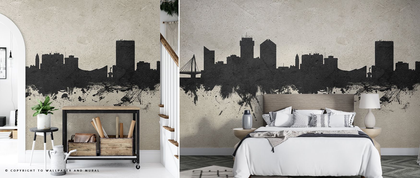 Architectural rhythm flows through the Wichita Kansas Skyline Concrete Wallpaper, grey tones layered with refinement enrich interiors with atmosphere of calm artistry, surrounding bedrooms, hallways, or offices with sophistication that radiates balance an