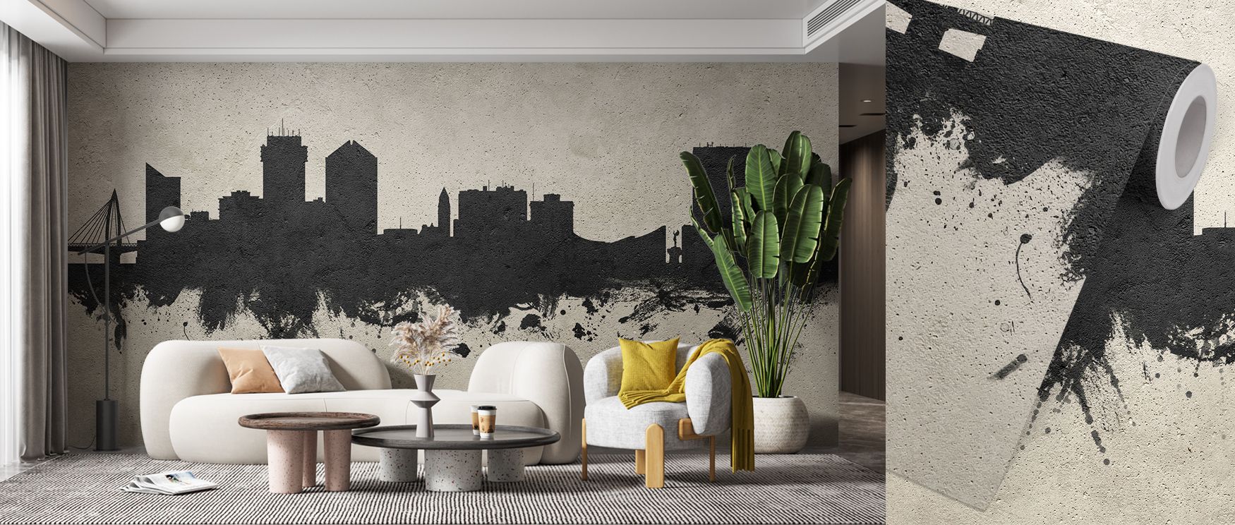 The Wichita Kansas Skyline Concrete Wallpaper glimmers with modern balance, textured tones layered with strength enrich interiors with atmosphere of refinement, surrounding bedrooms, living areas, or offices with artistry that radiates calm sophistication