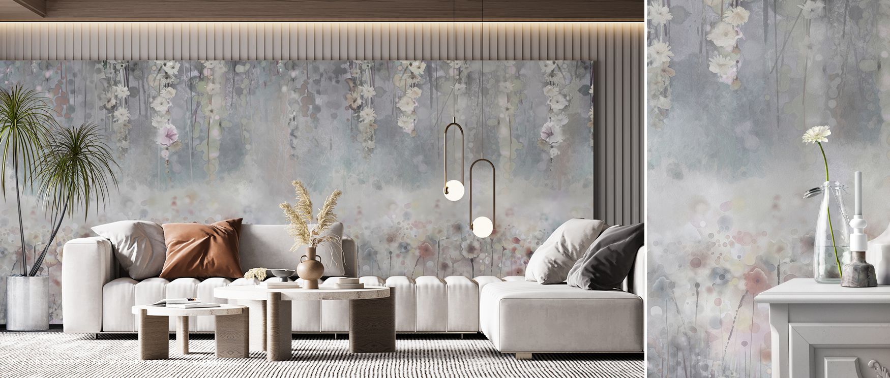 In the Wisteria Blue Wallpaper, flowers cascade across soft blue tones, enriching interiors with atmosphere of tranquility, surrounding bedrooms, dining rooms, or hallways with artistry that radiates timeless charm and calm refinement. 
