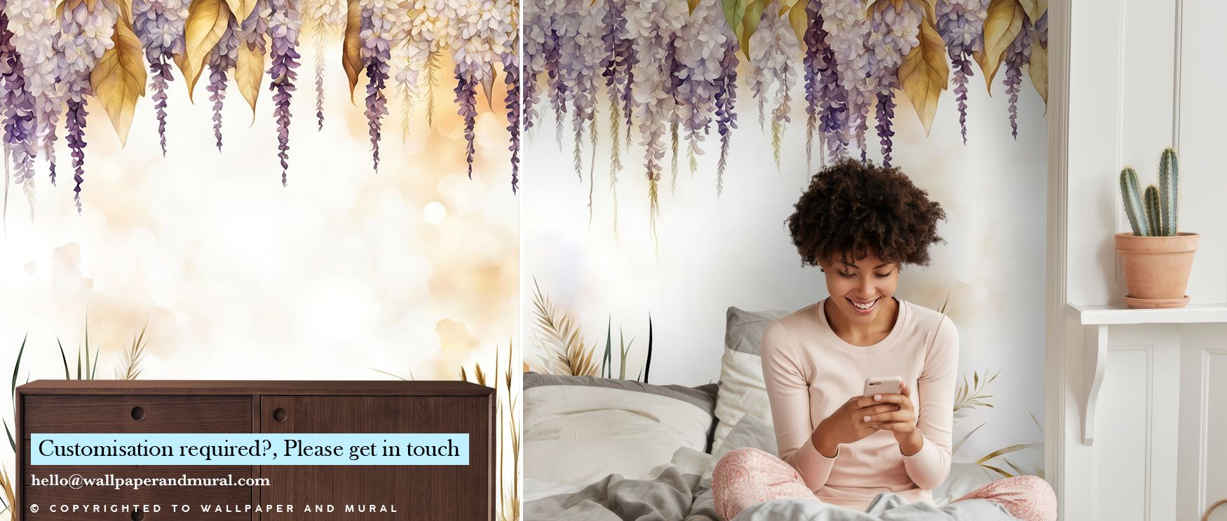 The Wonderful Wisteria Warm Wallpaper glows with blossoms layered in warm tones, enriching interiors with atmosphere of balance, surrounding bedrooms, dining areas, or hallways with artistry that radiates calm sophistication and timeless refinement. 