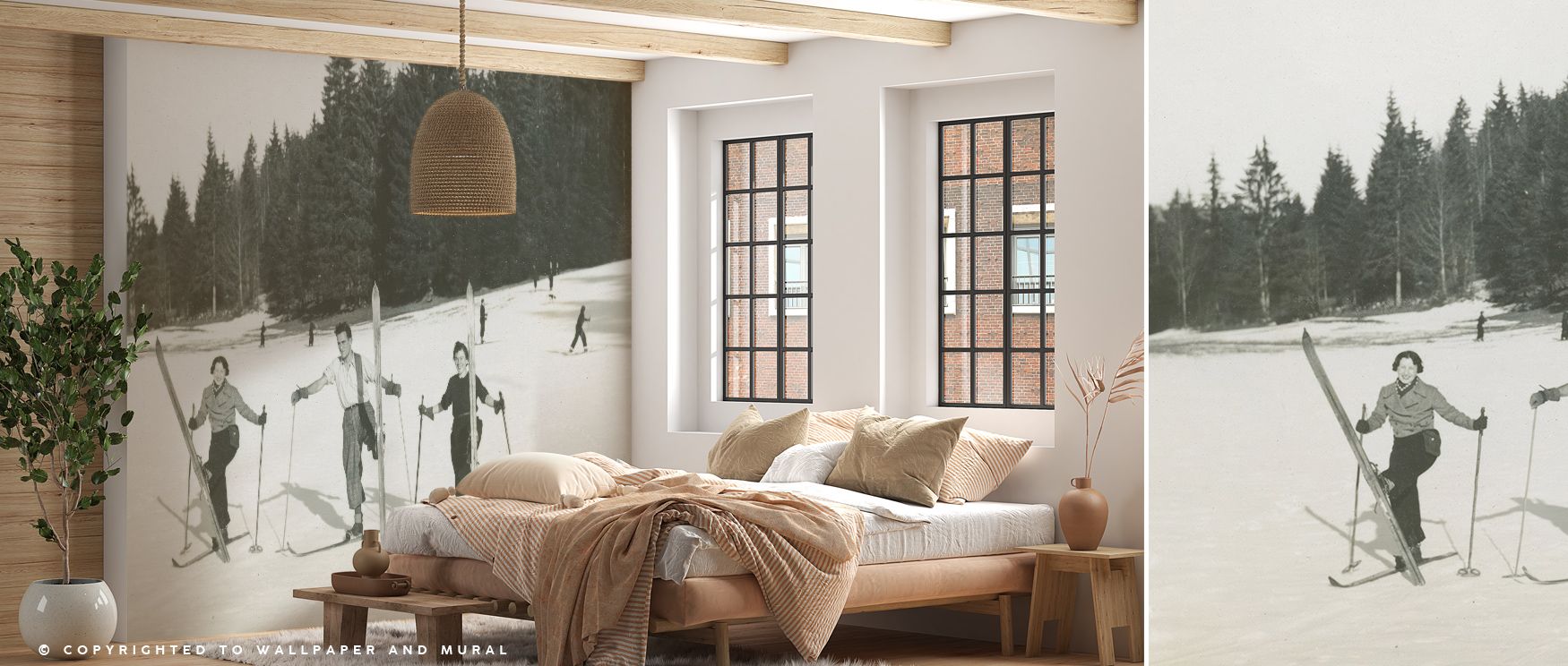 In the Wooden Skis Wallpaper, heritage unfolds through rustic imagery, enriching interiors with atmosphere of balance, surrounding bedrooms, living areas, or hallways with artistry that inspires timeless nostalgia and charm. 