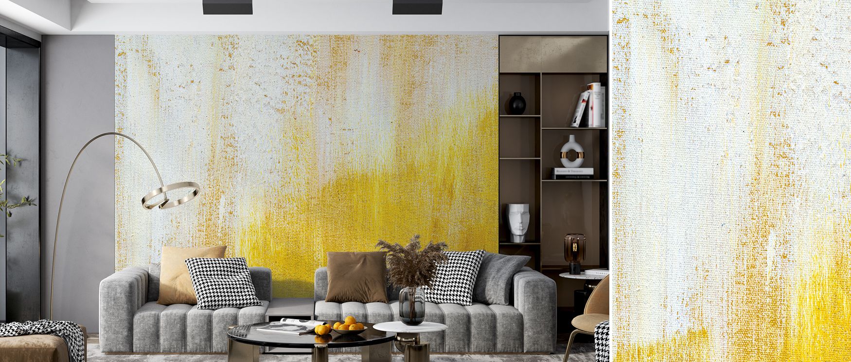 Vibrant brilliance defines the Yellow Merge Wallpaper, radiant tones enriching interiors with atmosphere of refinement, surrounding bedrooms, hallways, or living rooms with artistry that radiates timeless charm and energy.
