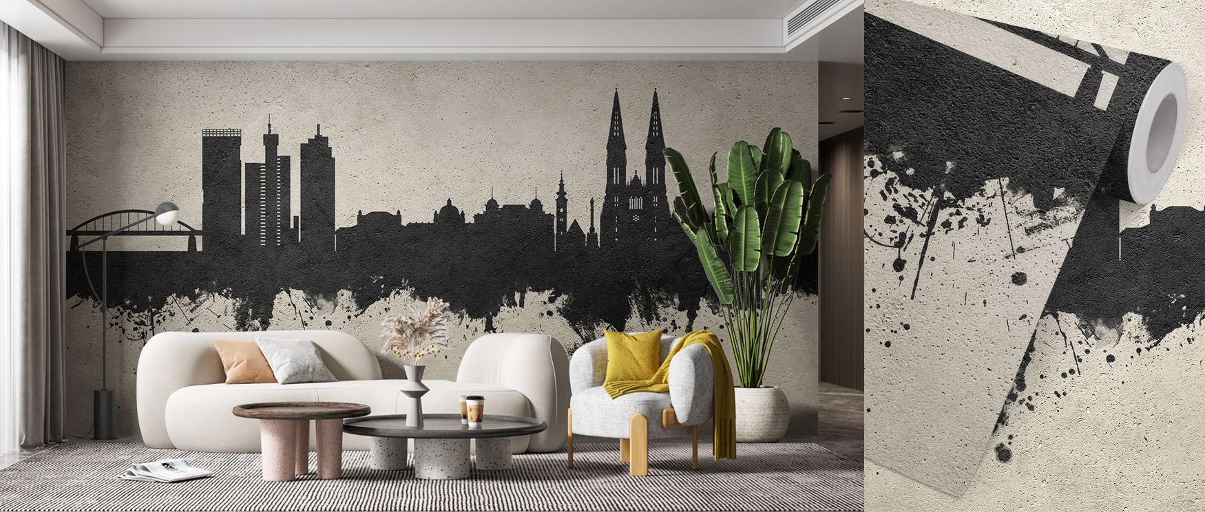 The Zagreb Croatia Skyline Concrete Wallpaper glimmers with strength softened into rhythm, tones layered in concrete refinement enrich interiors with atmosphere of calm, surrounding bedrooms, dining areas, or offices with artistry and balance. 