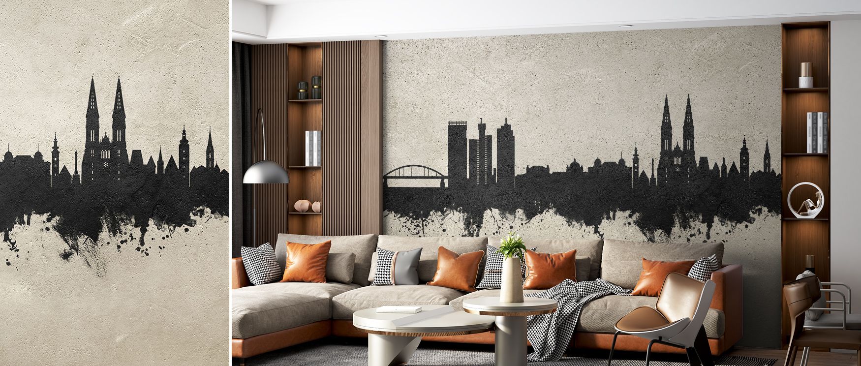 The Zagreb Croatia Skyline Concrete Wallpaper reflects calm artistry, concrete shades layered with urban imagery enrich interiors with atmosphere of refinement, surrounding bedrooms, living rooms, or offices with timeless sophistication. 