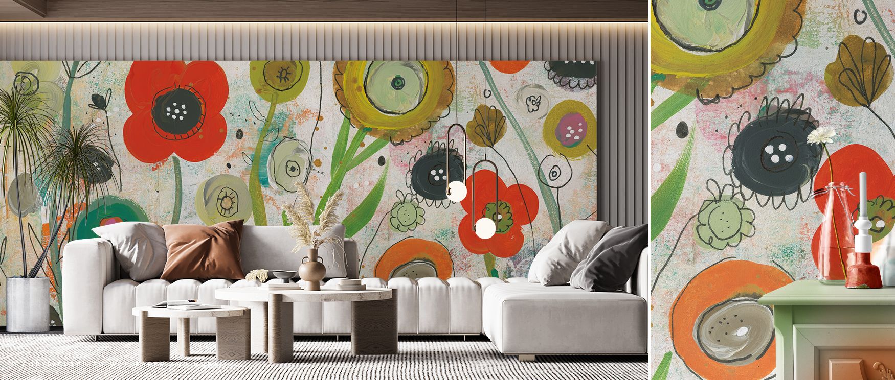 Painterly blossoms ripple across muted tones, creating imagery alive with balance. Abstract Garden I Wallpaper enriches bedrooms or living spaces with atmosphere steeped in elegance, ensuring interiors glow with artistry shaped by abstract rhythm. 