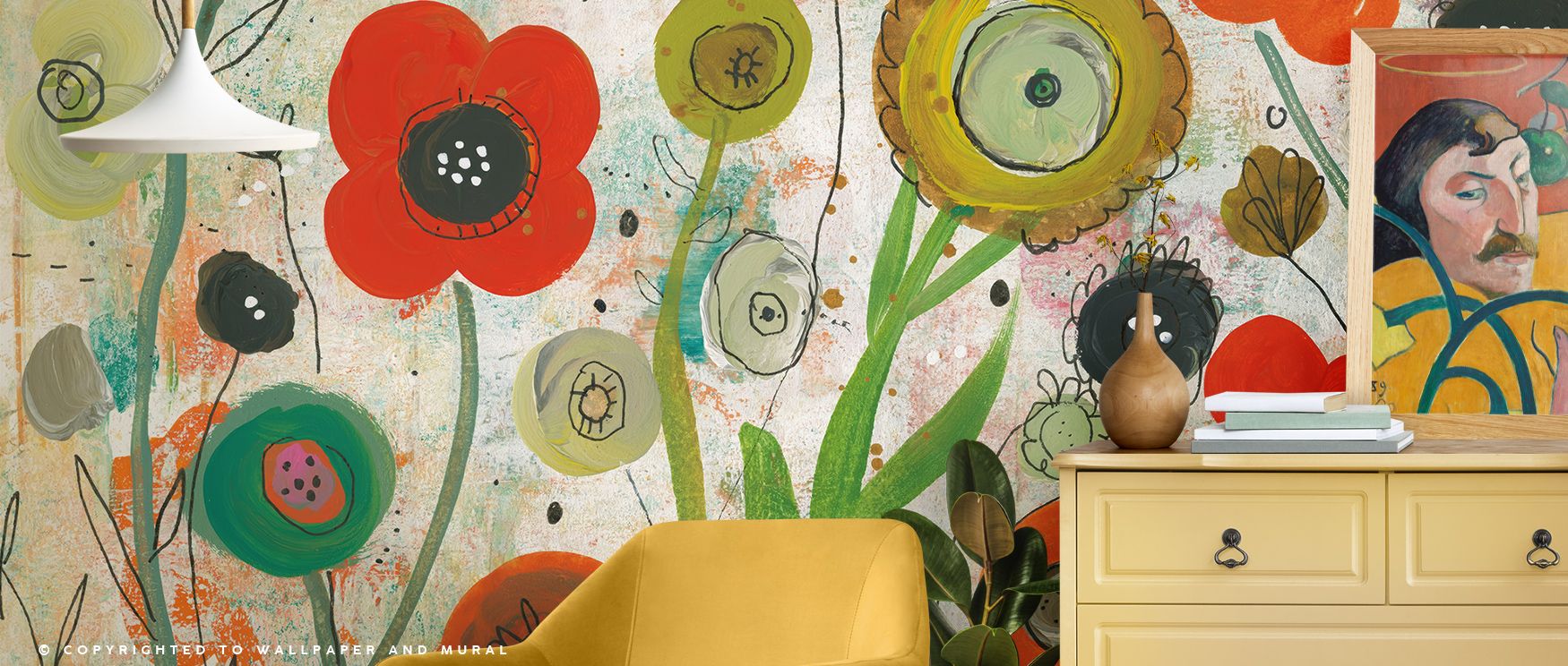 Blossoms scatter into playful rhythm, producing imagery filled with imagination. Abstract Garden I Wallpaper enriches dining or lounge areas with atmosphere steeped in culture, ensuring interiors glow with artistry shaped by sophistication. 
