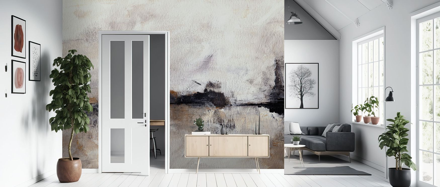 Layers of muted hues ripple through surfaces, producing imagery filled with tranquility. Abstract Landscape Wallpaper sustains bedrooms or dining spaces with atmosphere enriched by artistry, ensuring interiors glow with refinement shaped by sophistication