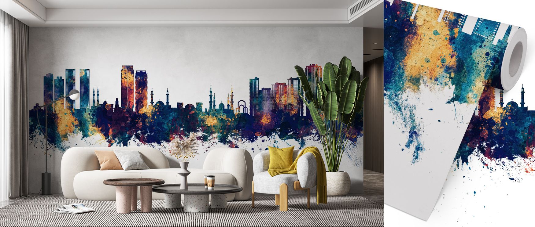 Architectural forms rise against bold colors, creating imagery alive with distinction. Ajman Skyline Blue & Bronze Wallpaper enhances bedrooms or living areas with atmosphere steeped in sophistication, ensuring interiors glow with artistry shaped by cultu