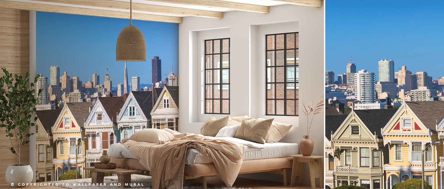 Historic homes stretch across muted tones, creating imagery alive with heritage. Alamo Square San Francisco Wallpaper enriches bedrooms or lounges with atmosphere steeped in sophistication, ensuring interiors glow with artistry shaped by cultural refineme
