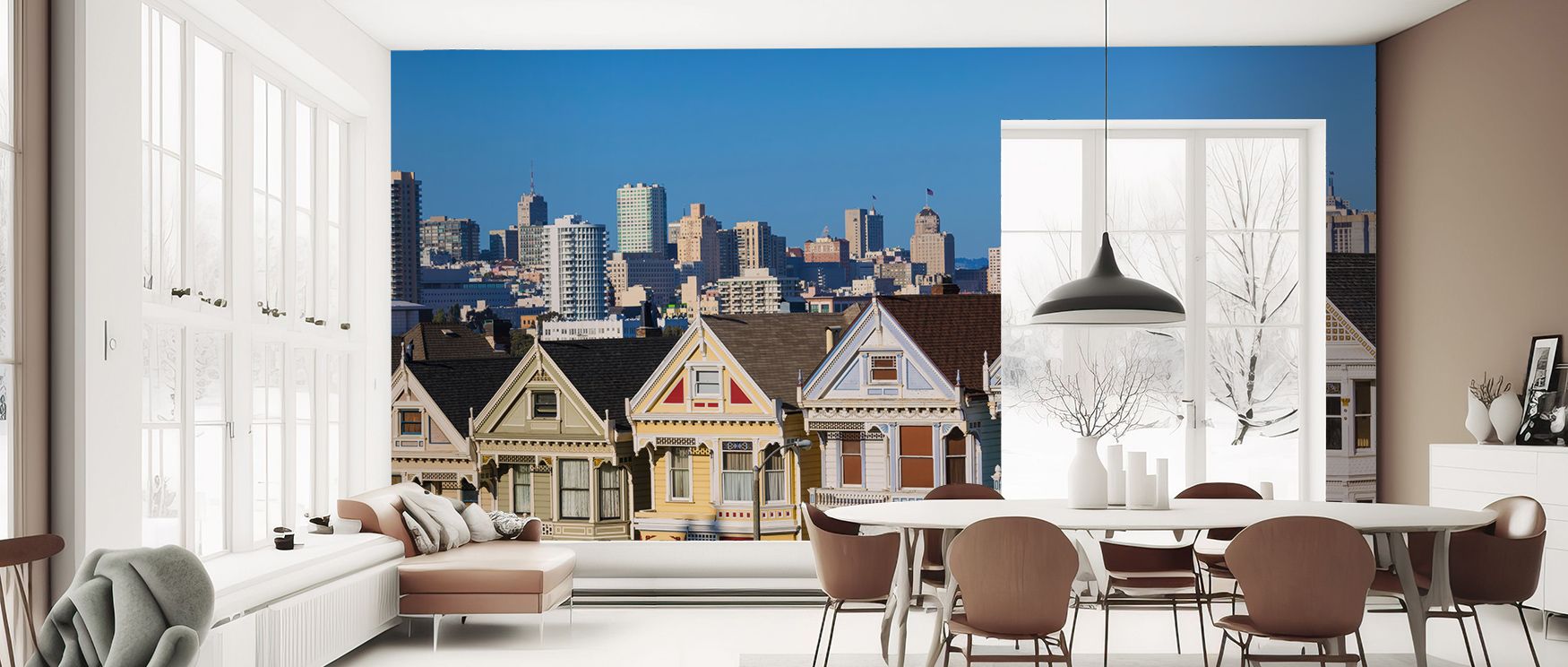 Gentle tones highlight architectural charm, producing imagery alive with heritage. Alamo Square San Francisco Wallpaper enriches offices or bedrooms with atmosphere steeped in sophistication, ensuring interiors glow with artistry shaped by refinement. 