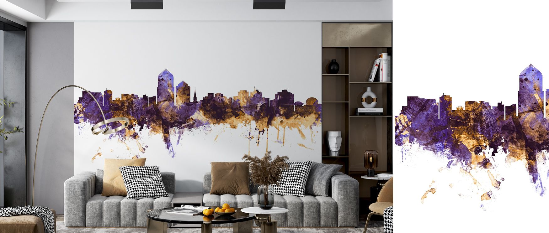 Golden light merges into purple skies, sustaining imagery alive with culture. Albuquerque New Mexico Skyline Purple & Gold Wallpaper sustains offices or living rooms with atmosphere enriched by tradition, ensuring interiors glow with artistry shaped by el