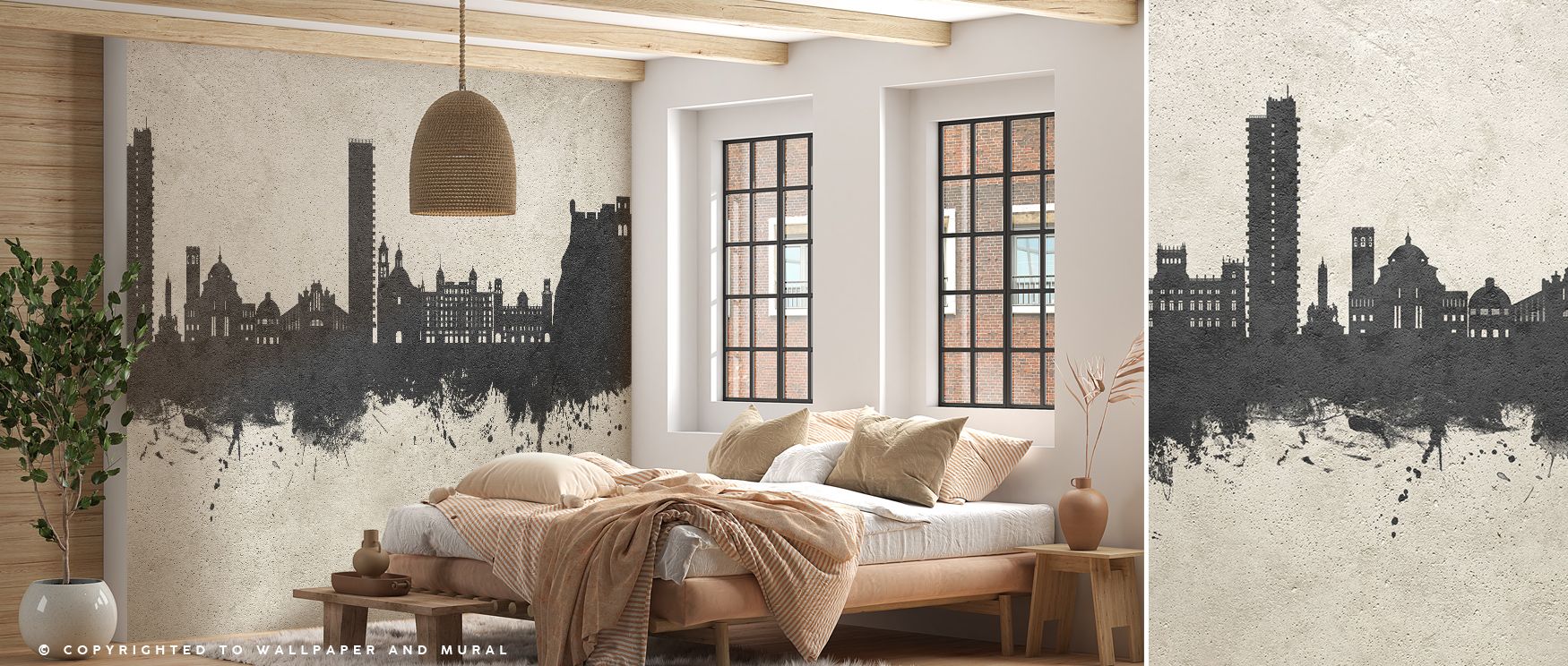 Subtle layers of Alicante Spain Skyline Concrete Wallpaper create silhouettes in softened gray, shaping refined interiors through cultural resonance and architectural poise, enhancing rooms with timeless atmosphere, muted presence, and grounding elegance 