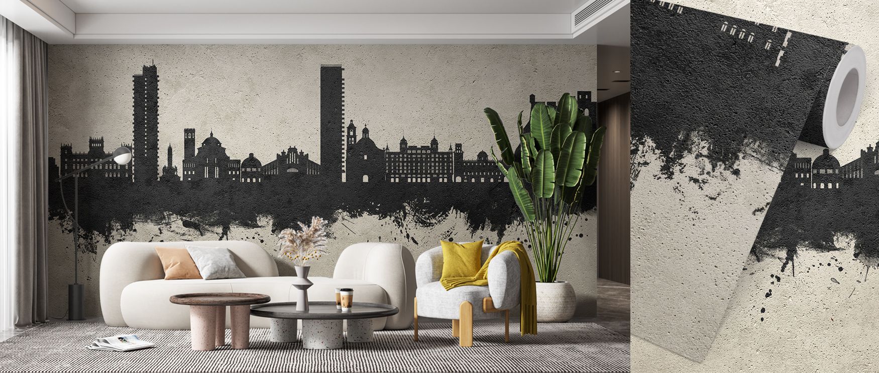 Horizon lines of Alicante Spain Skyline Concrete Wallpaper appear etched in stone-like tones, carrying historical memory across surfaces, adding depth and elegance into interiors, enriching bedrooms or living rooms with atmosphere marked by cultural prese