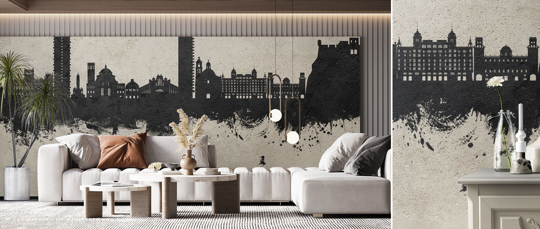 Refined surfaces of Alicante Spain Skyline Concrete Wallpaper present skyline silhouettes with delicate restraint, building serenity into interiors, guiding bedrooms or lounges into atmospheres of permanence, subtle strength, and cultural grounding expres