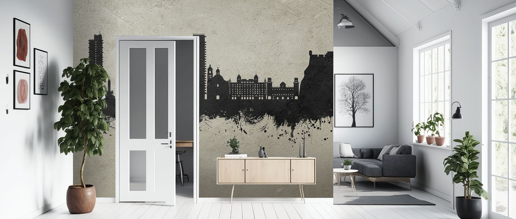 Layered details in Alicante Spain Skyline Concrete Wallpaper emerge through softened contrasts, allowing interiors to resonate in elegance and permanence, enhancing bedrooms or living spaces with atmosphere grounded in heritage and muted tonal depth that 