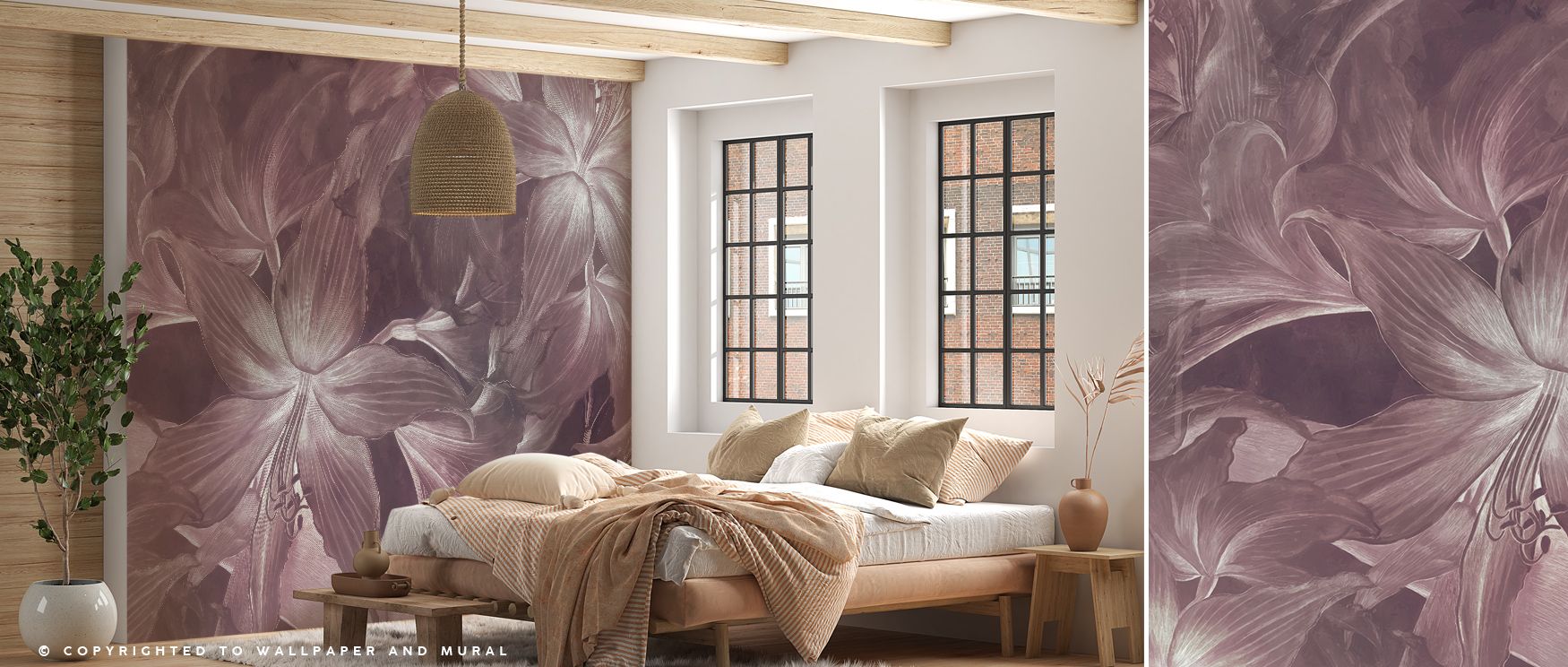 Dreamlike tones of Amarantus Dream Warm Wallpaper unfold with soft radiance, guiding interiors into balance, surrounding bedrooms or living spaces with harmony, cultural beauty, and calm depth, presenting flowing design qualities that transform walls into